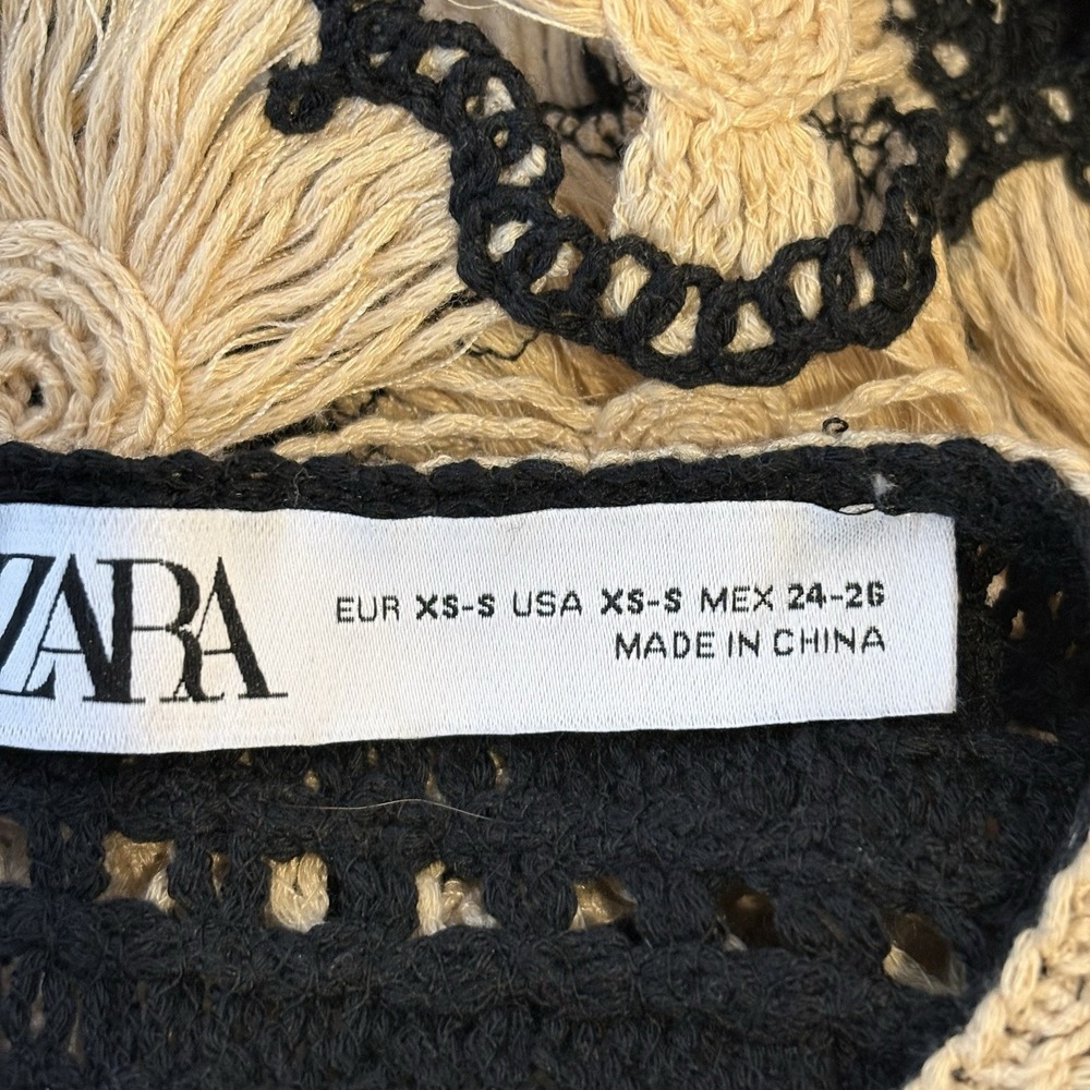 Zara Womens Black Crochet Midi Dress Size XS/S Peter Pan Collar Blogger Favorite - Picture 8 of 9